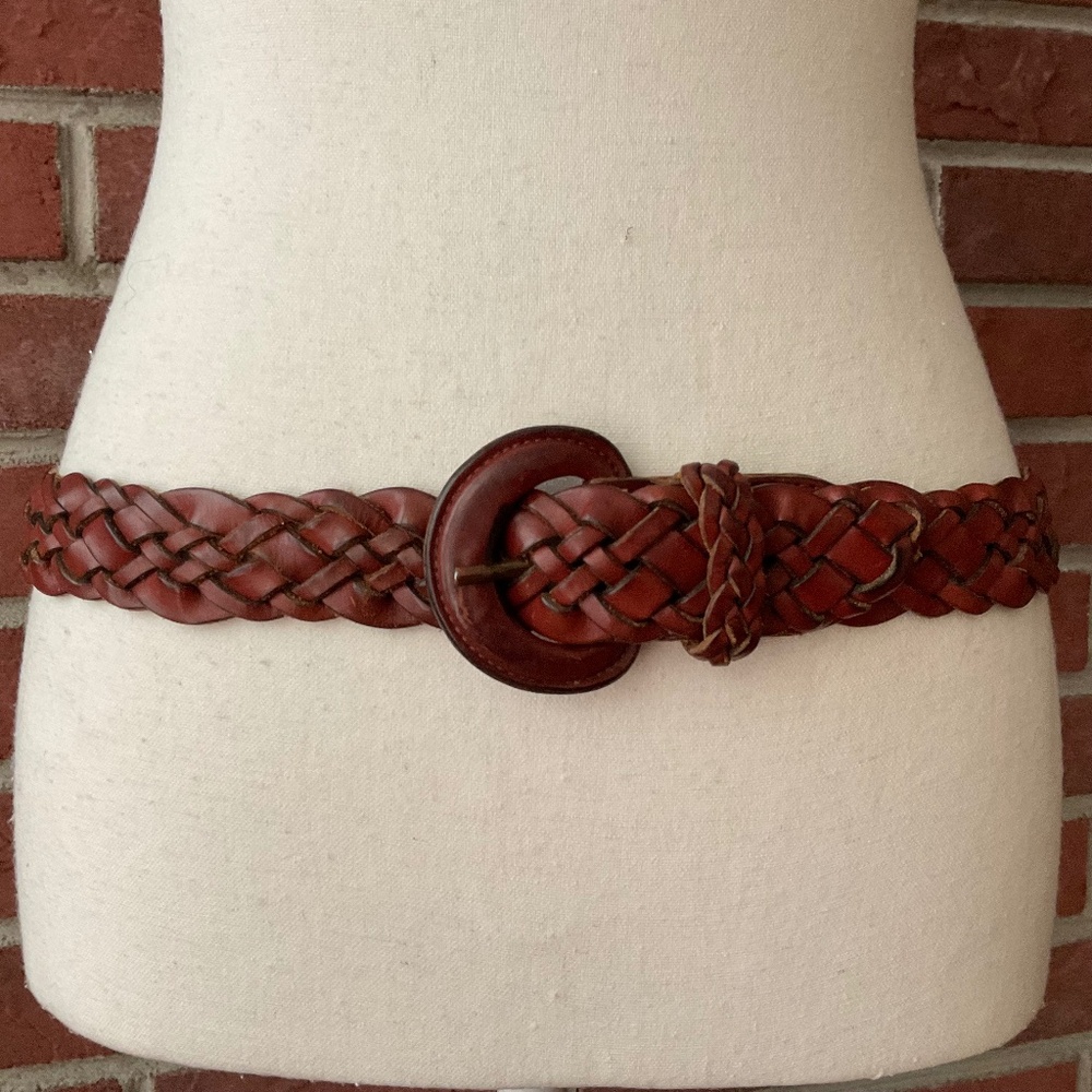 GH Bass & Co Woven Braided Brown Leather Boho Adjustable Belt Size M